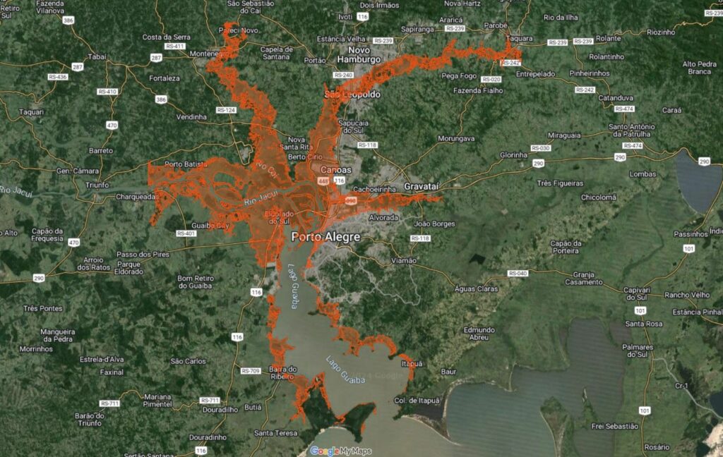 Enchente no RS: mapa mostra situação de momento na Grande