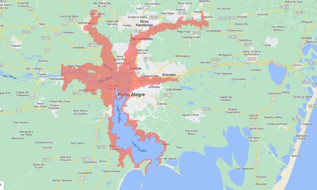 Guaíba atinge impressionantes 5,22 metros em Porto Alegre; novo mapa