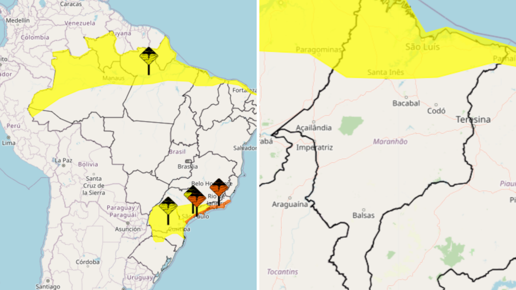 Inmet emite alerta de chuvas intensas para 97 cidades do