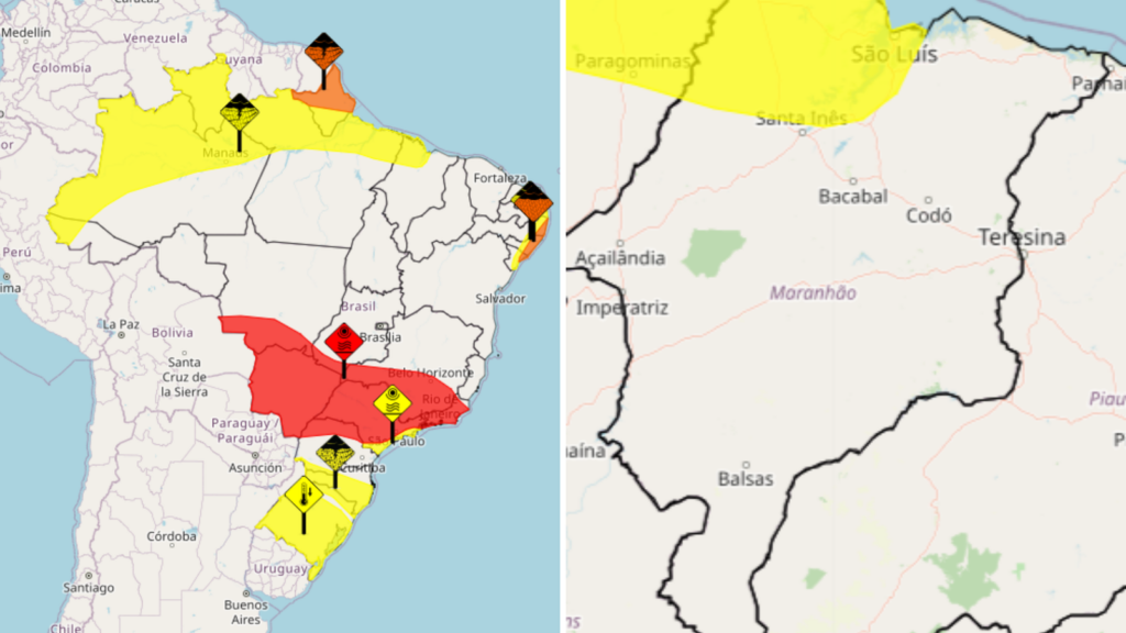 Inmet mantém alerta de chuvas intensas para 66 cidades do