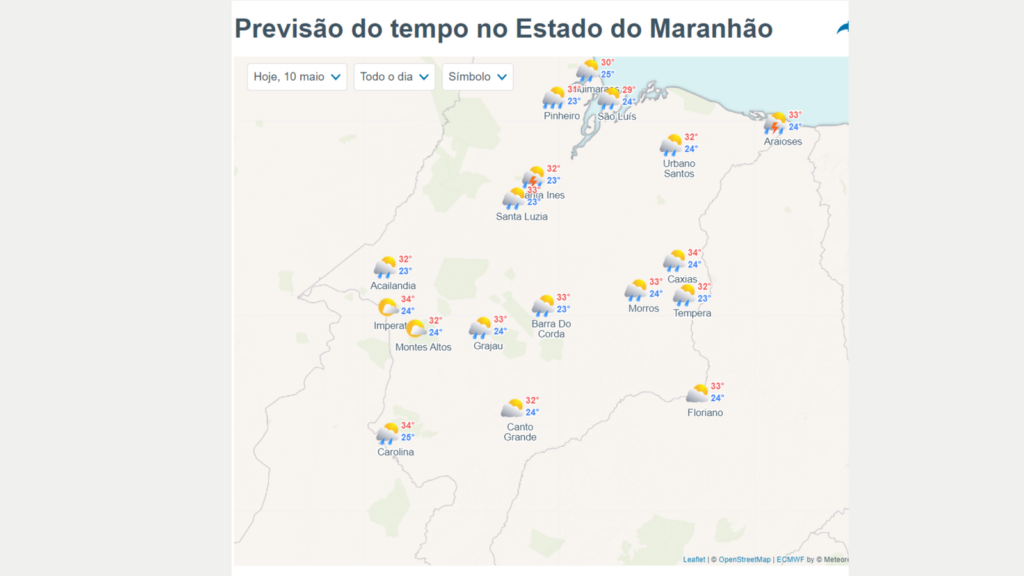 sexta-feira (10) com pancadas de chuva no Maranhão