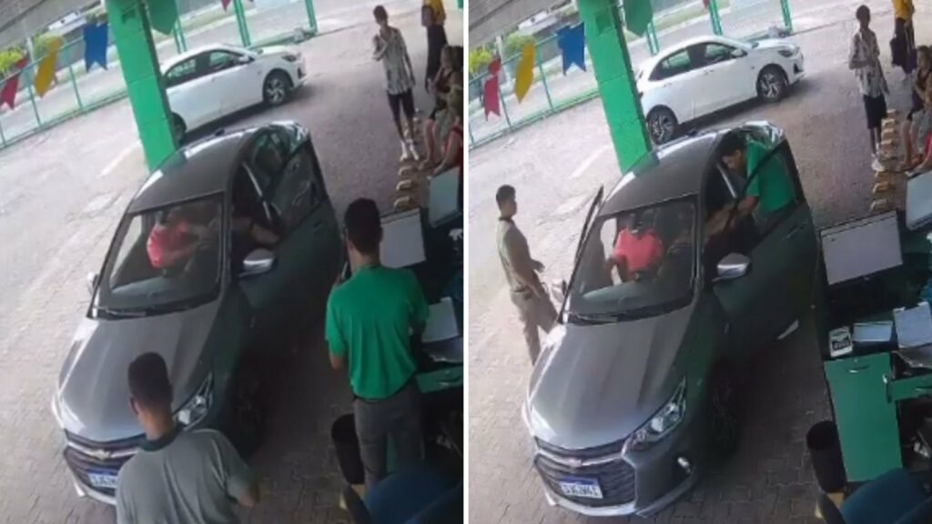 Homem é flagrado agredindo mulher a socos dentro de carro,