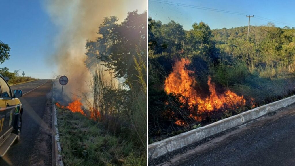 PRF flagra queimada criminosa às margens da BR-230, em Carolina