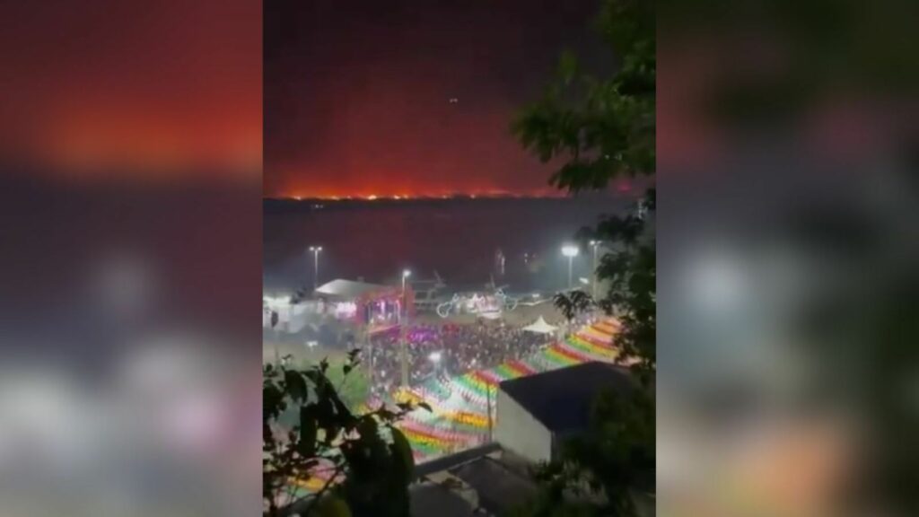 Vídeo: incêndio no Pantanal é visto ao fundo de festa