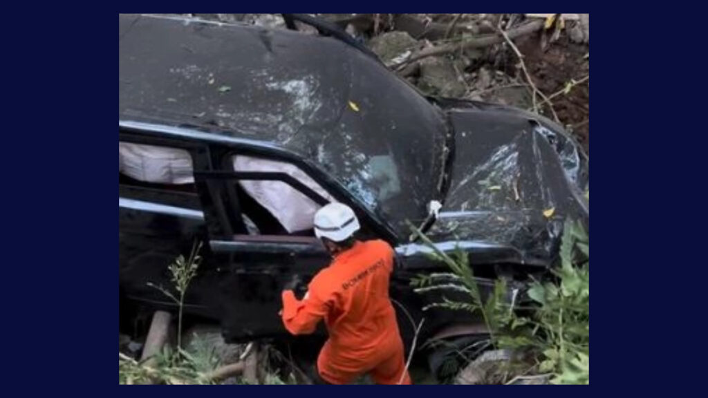 Carro sai da pista e cai em área de matagal