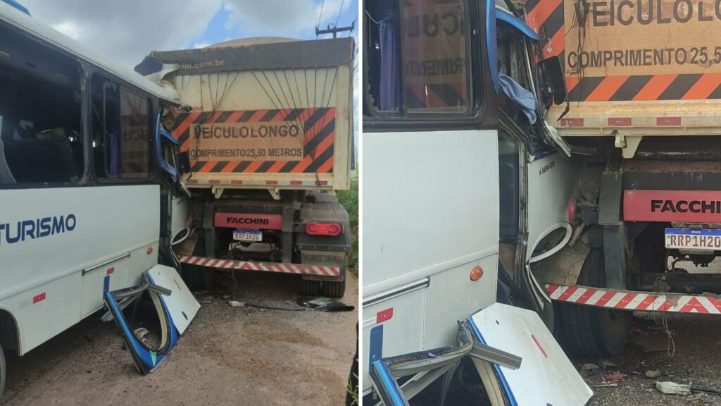 Microônibus colide contra carreta e deixa 17 feridos na BR-135