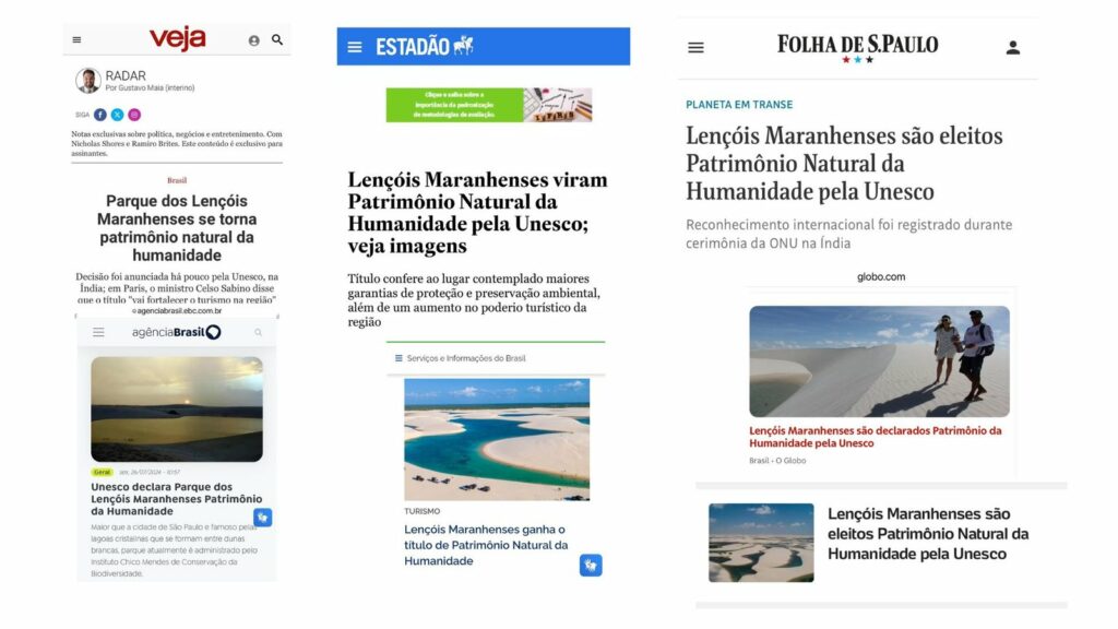 Mídia nacional repercute título aos Lençóis Maranhenses