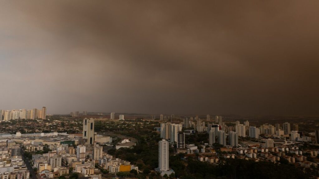 Incêndio de grandes proporções atinge canavial e nuvem de fumaça