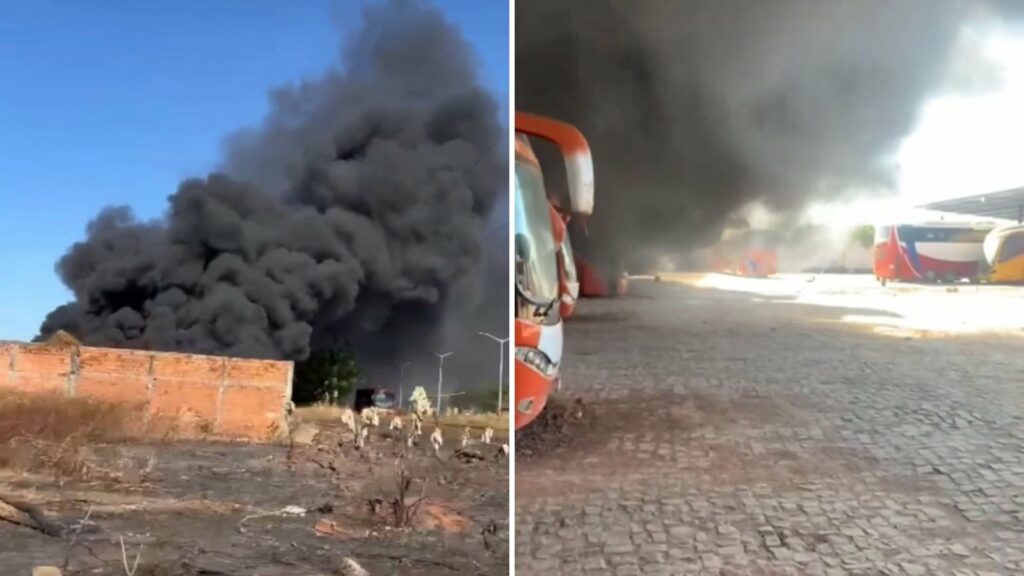 Incêndio destrói ônibus dentro de garagem de empresa