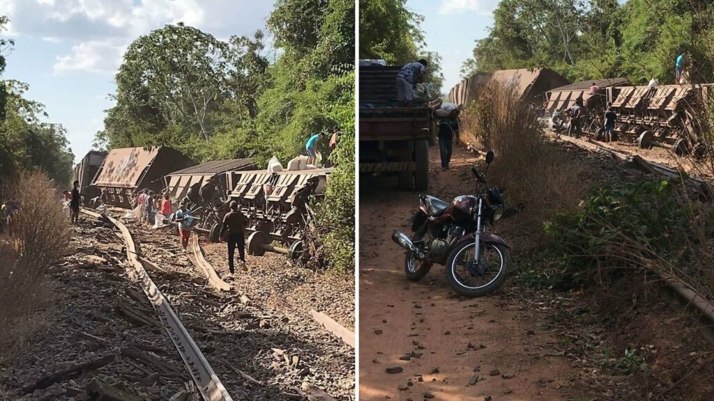 VÍDEO: Trem carregado de milho descarrila e carga é saqueada