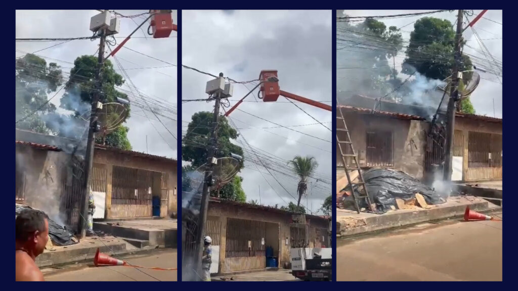 Veículo encosta em fio elétrico e provoca incêndio em residência,