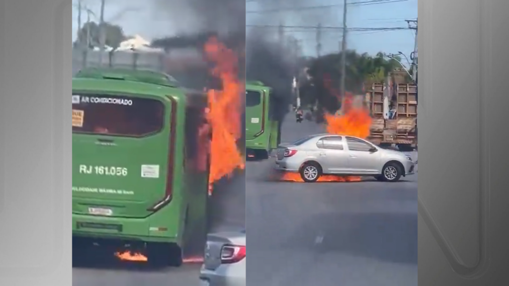 Vídeo flagra criminosos ateando fogo em ônibus e carro no