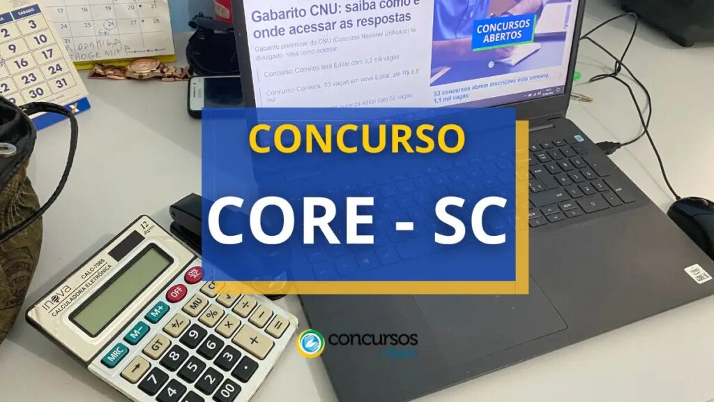 Concurso CORE - SC: 190 vagas; mensais até R$ 4.556