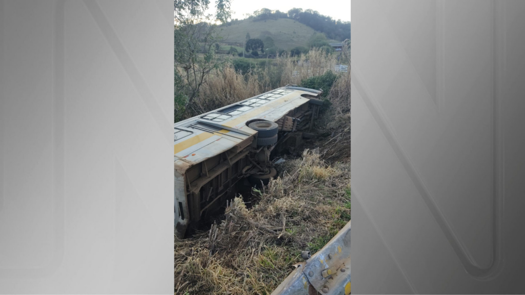 Ônibus com mais de 20 crianças tomba em barranco na