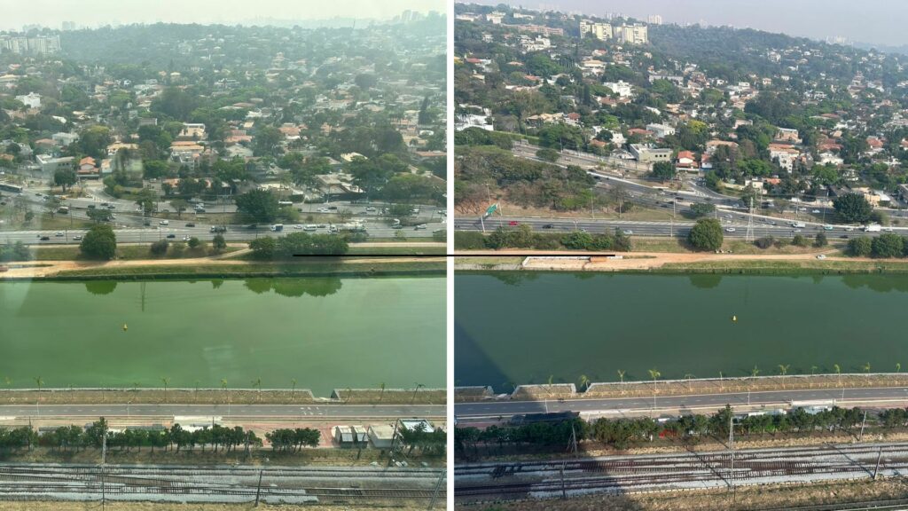 Rio Pinheiros perde coloração verde causada pela seca após ação