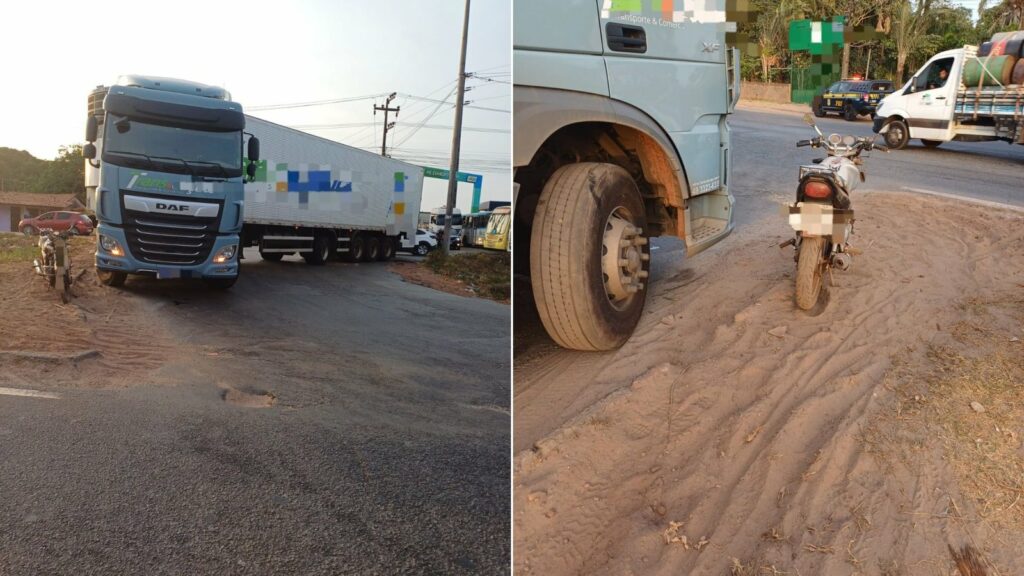 Motociclista fica gravemente ferido ao colidir contra caminhão