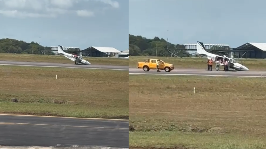 Vídeo: Avião de pequeno porte faz pouso forçado e para