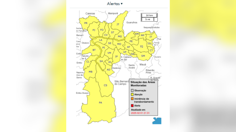 Chuva em SP: capital está em estado de atenção para