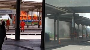 Ônibus pega fogo no Terminal da Praia Grande