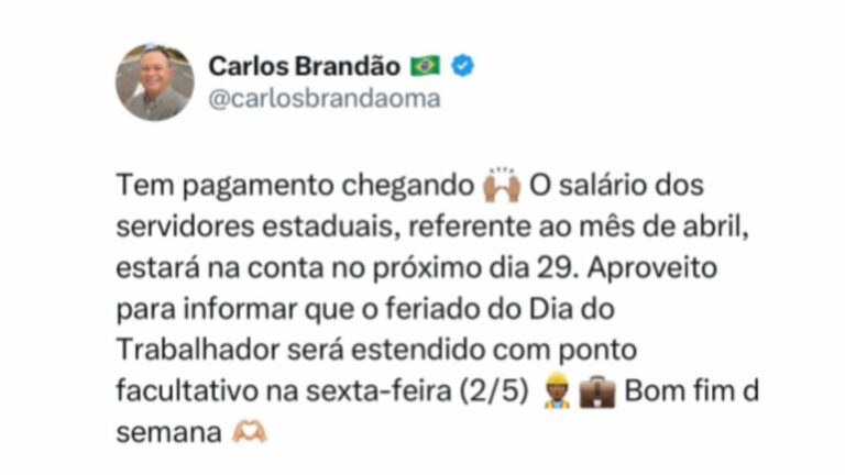 Brandão anuncia ponto facultativo aos servidores no dia 2 de