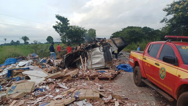 Carreta e caçamba colidem e pegam fogo na BR-010 em