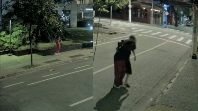 Vídeo mostra mulher sendo atingida por bala perdida durante assalto