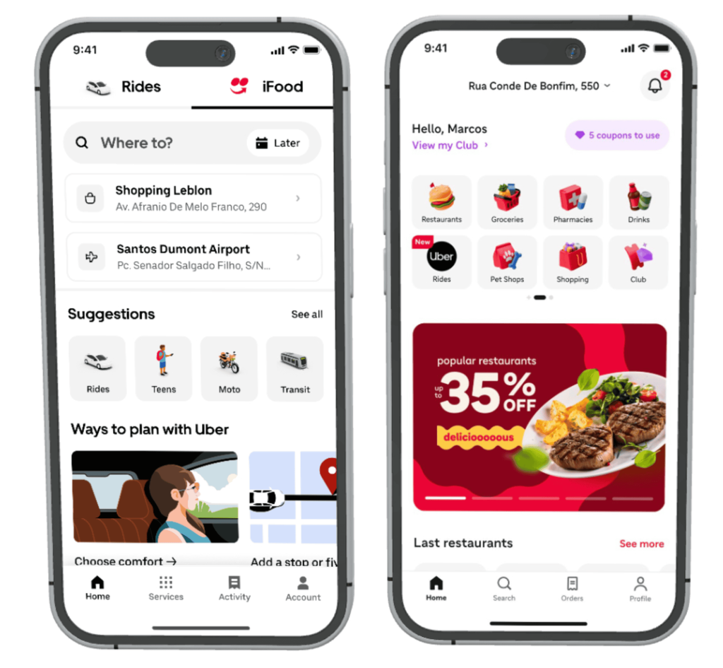 Uber e iFood se unem para compartilhar serviços entre os