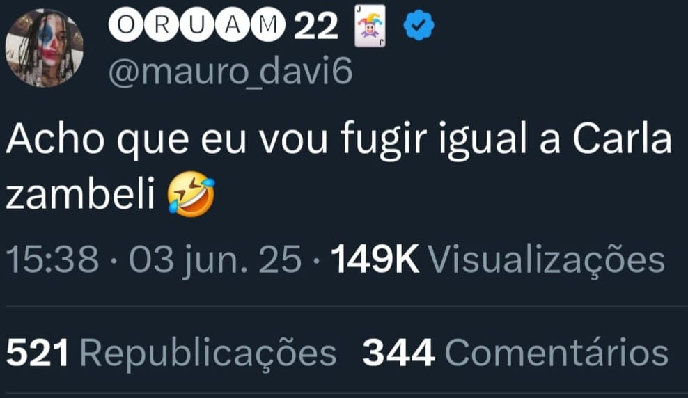 Em tom de deboche, Oruam diz no X que vai