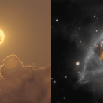 Lua dourada e galáxia da hélice nas Imagens Astronômicas da