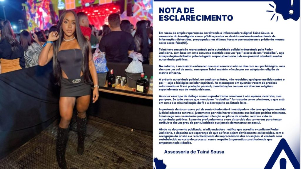 Defesa afirma que Tainá Sousa é vítima de preconceito religioso