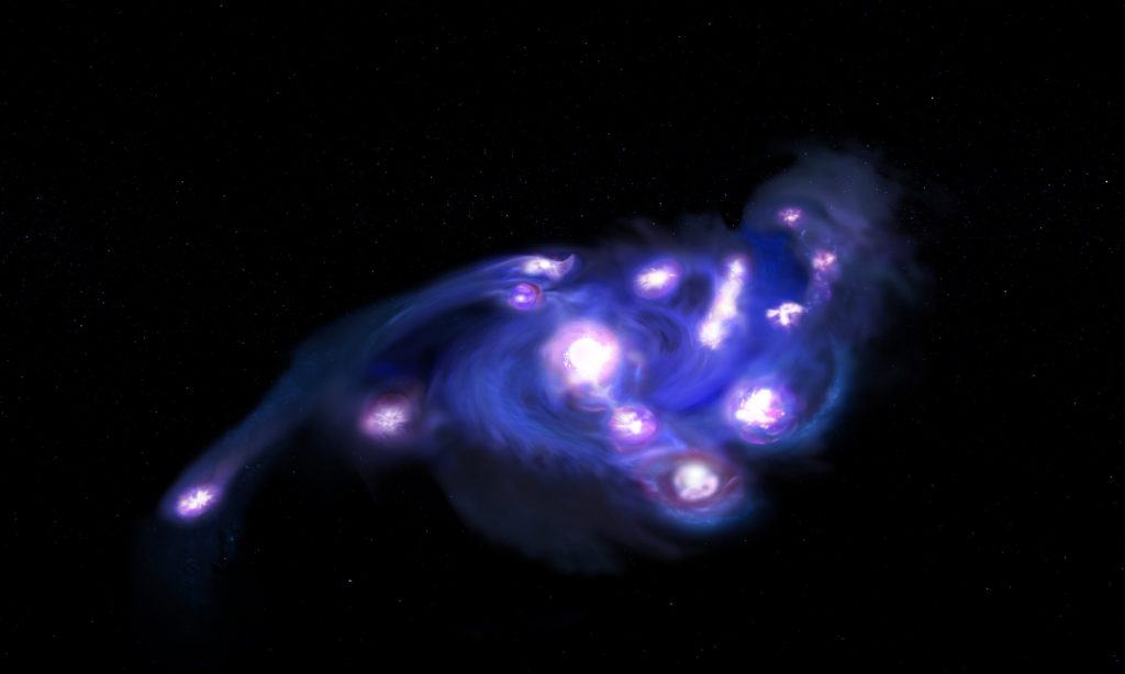 Lente gravitacional revela “Uvas Cósmicas” do início do Universo