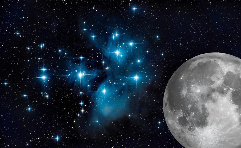 Lua encontra as “sete irmãs” Plêiades neste fim de semana