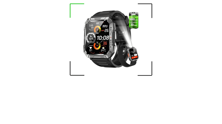 Oferta especial: smartwatch com design militar e bateria para até