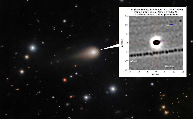 Visitante interestelar lança jato de gelo e poeira em direção