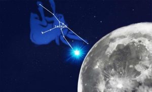 Lua esconde estrela brilhante na ponta do chifre de Touro