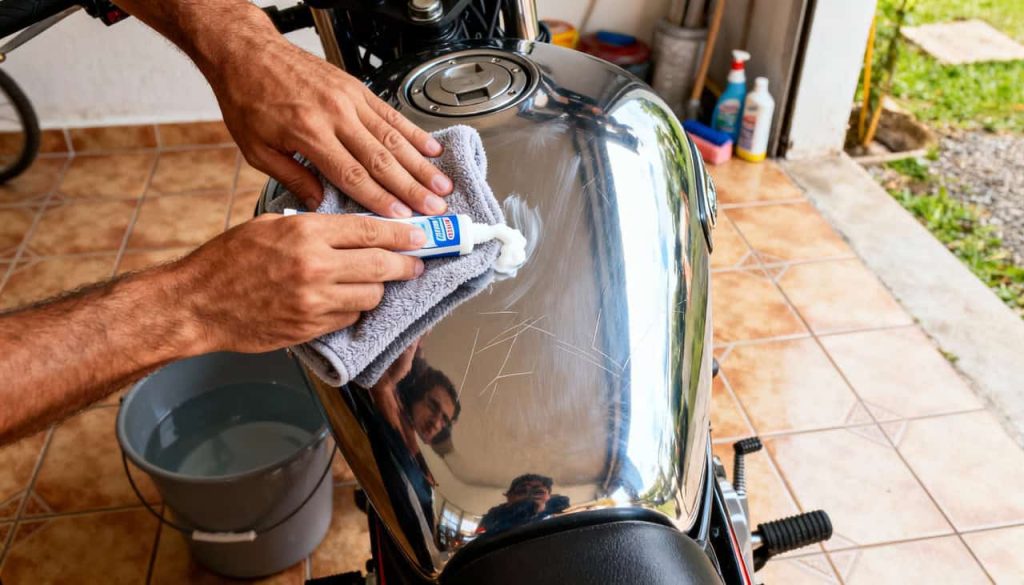 Como polir a moto em casa com 10 reais para