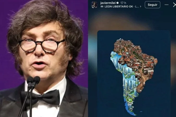 Milei publica imagem e retrata o Brasil como favela