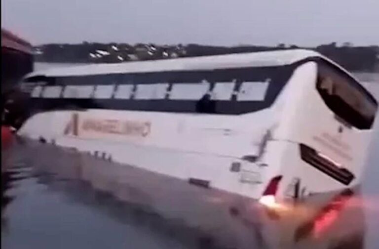 Vídeo: ônibus cai no Rio Tocantins ao tentar acessar balsa