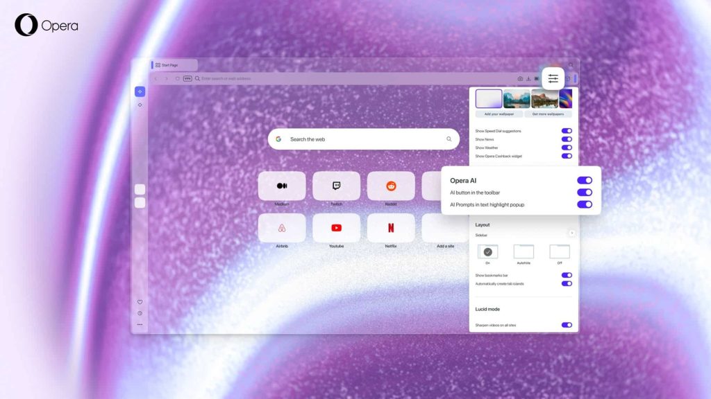 Opera One aposta em mais organização de abas e IA